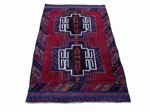 3 X 5 Vintage Handmade Tribal Wool Rug Balouchi Rug Afghan Rug Red Beige Nice - Nuvé