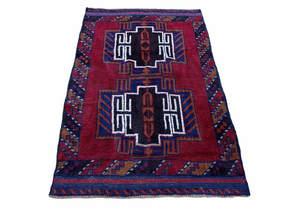 3 X 5 Vintage Handmade Tribal Wool Rug Balouchi Rug Afghan Rug Red Beige Nice