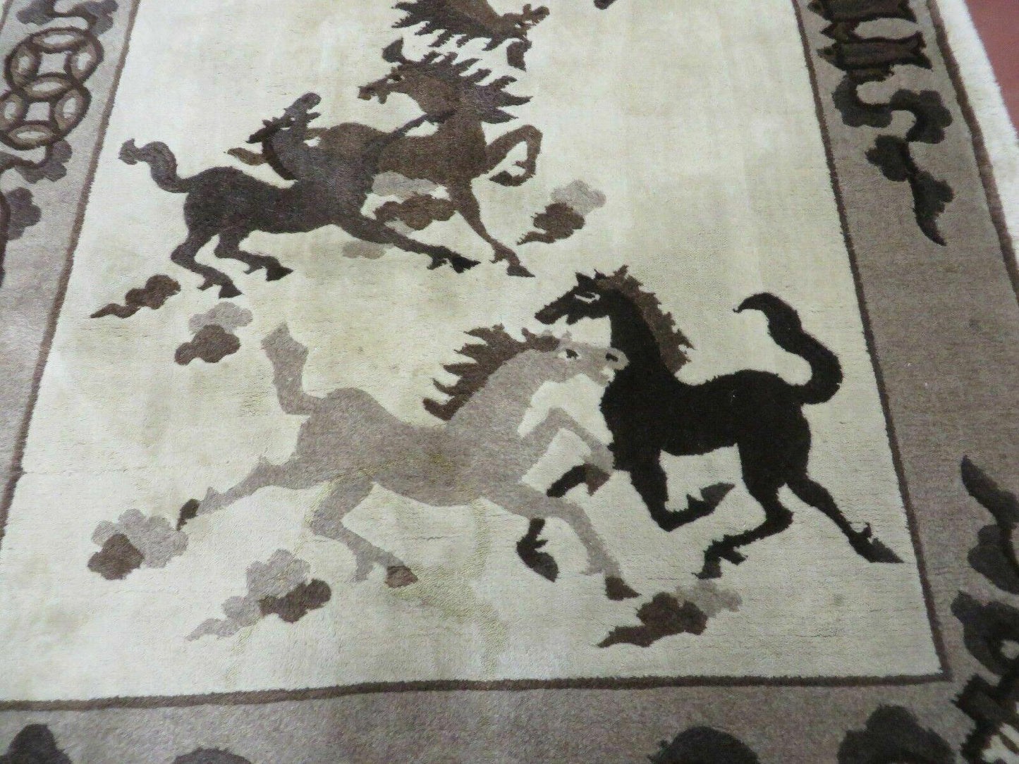 4' X 6' Modern Tibetan Nepal Art Deco Chinese Hand Knotted Wool Rug Horses Nice - Nuvé