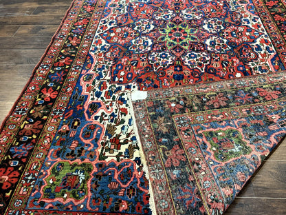 Persian Bakhtiari Rug 7x10, Antique Persian Carpet, Colorful, Great Colors, Ivory Red Blue, Rare Tribal Rug - Nuvé