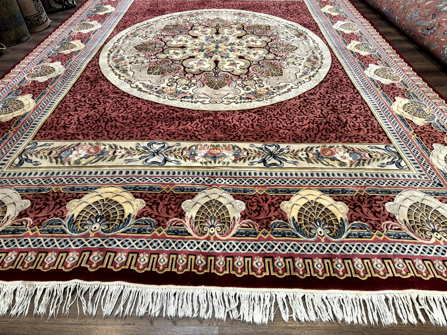 Wonderful Aubusson Rug 10x14, Red Maroon, Elegant, Fine 200 KPSI - Nuvé