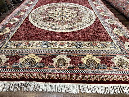 Wonderful Aubusson Rug 10x14, Red Maroon, Elegant, Fine 200 KPSI - Nuvé