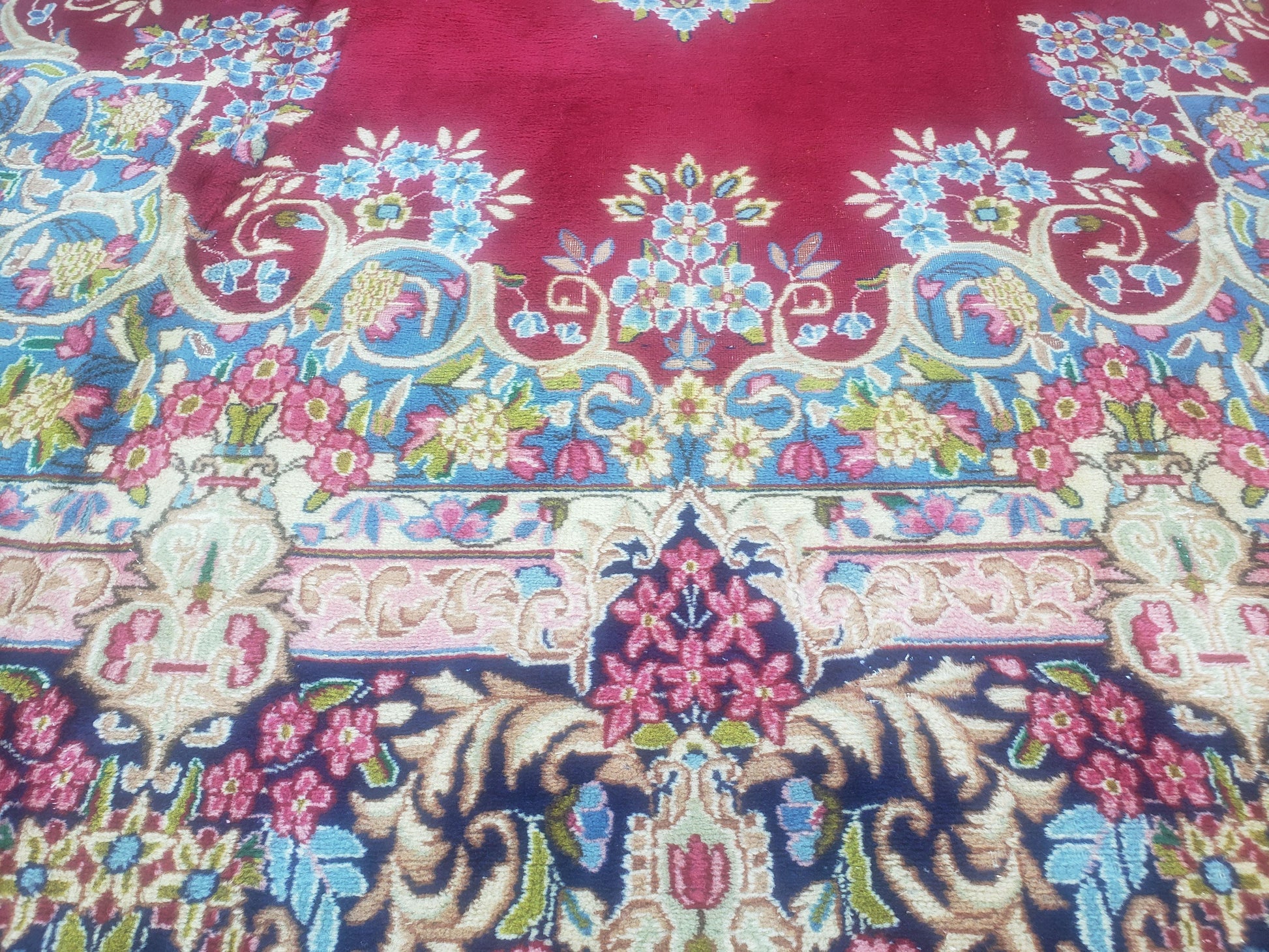 Antique Persian Kirman Rug 10x17 Oriental Carpet 10 x 17, Red, Multicolor, Namazian Signature Master Weaver, Shabby Chic, Semi Open Field - Nuvé