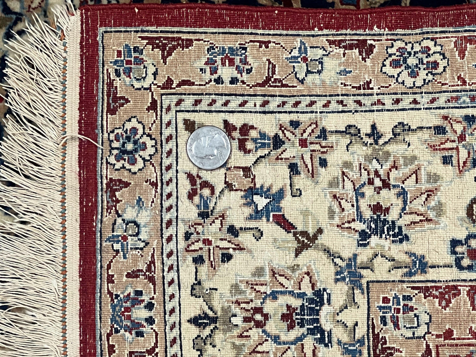 Super Fine Persian Nain Rug 3.6 x 5.4, Navy Blue and Ivory, 700 KPSI - Nuvé