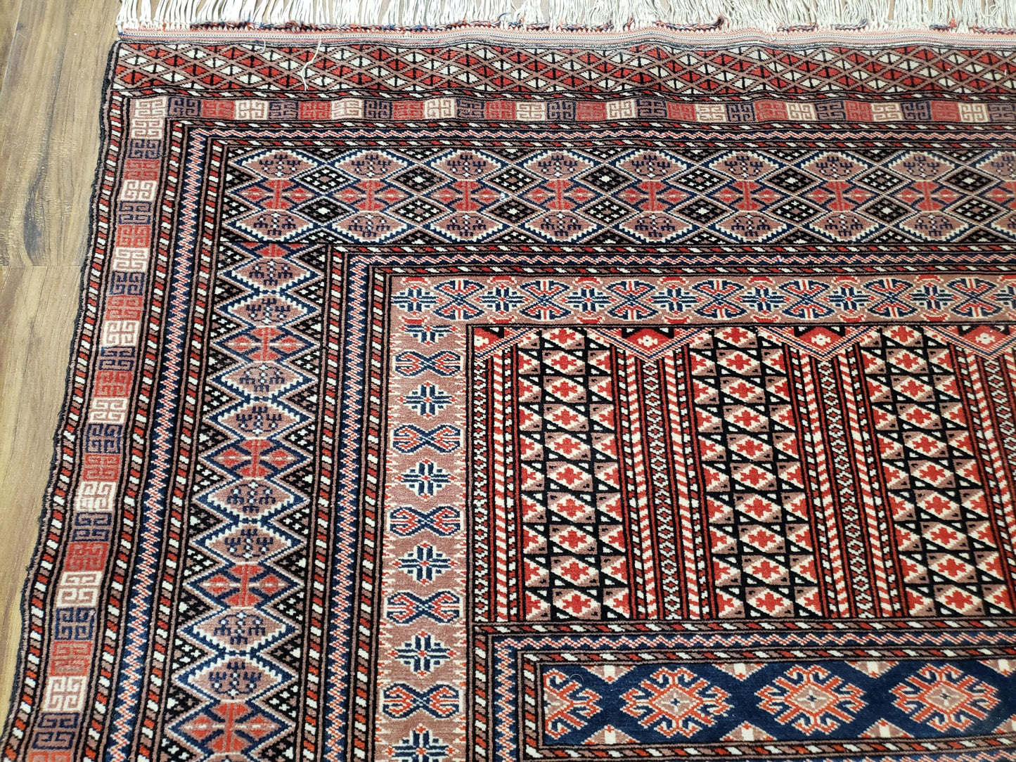 Vintage Turkoman Bokhara Rug 4x6, Four Seasons Pakistan Bukhara Turkmen Engsi Yamud Carpet, Fine Tribal Rug, Wool, Hand-Knotted, Brown, Nice - Nuvé