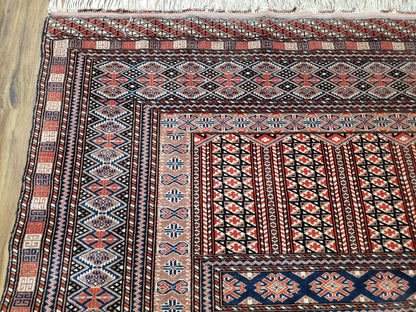 Vintage Turkoman Bokhara Rug 4x6, Four Seasons Pakistan Bukhara Turkmen Engsi Yamud Carpet, Fine Tribal Rug, Wool, Hand-Knotted, Brown, Nice - Nuvé
