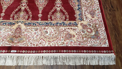Dark Red Silk Carpet 5.3 x 7.6 ft, 5x8 Silk Rug, New Turkish Silk Carpet, Mint Condition, Beige & Red Area Rug, Bamboo Silk, High Quality - Nuvé