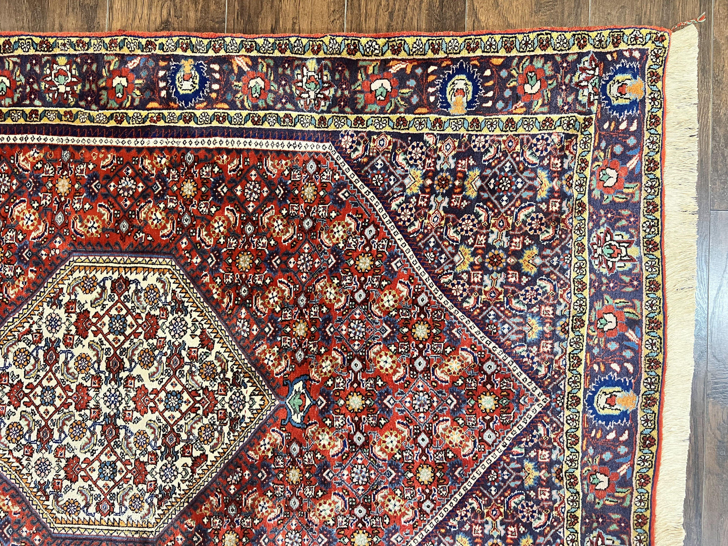 Persian Bidjar Rug 4x6, Handmade Oriental Carpet, Fine Weave, Herati Mahi Pattern, Vintage, Red, 300 KPSI - Nuvé