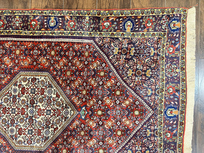 Persian Bidjar Rug 4x6, Handmade Oriental Carpet, Fine Weave, Herati Mahi Pattern, Vintage, Red, 300 KPSI - Nuvé
