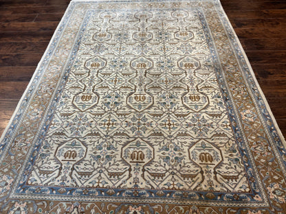 Indo Persian Rug 6x9, Beige, Allover Pattern, Vintage Wool Oriental Carpet - Nuvé