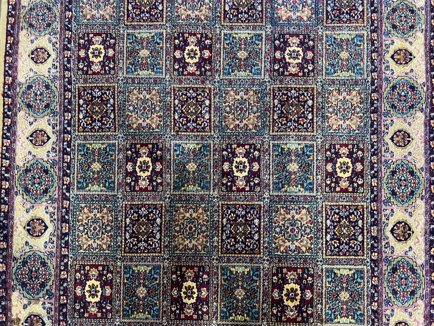 Indo Persian Silk Rug 4x6, Panel Design, Small Flowers, Hand Knotted, Fine Weave, Oriental Carpet 4 x 6, Vintage Area Rug, Beautiful Rug - Nuvé