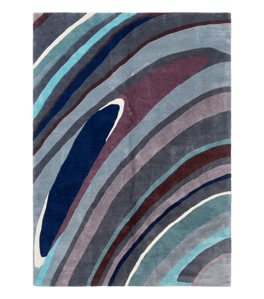 Modern Nepali Handmade Wool Rug 6x8, Blues Gray Mauve, Abstract, Nepali Tibetan Rug