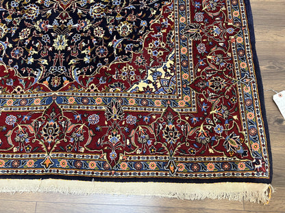 Dark Blue Persian Rug 5x8, Kork Wool Semi Antique Kashan Carpet, Very Fine Lachak Toranj Rug, Hand Knotted Floral Medallion Rug, 5 x 8 Oriental Rug - Nuvé