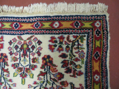 Small Persian Rug 2 x 3, Tiny Persian Sarouk Carpet, Cream Navy Blue Red, Floral Medallion, Vintage Wool Rug, Handmade Hand-Knotted Oriental Rug - Nuvé