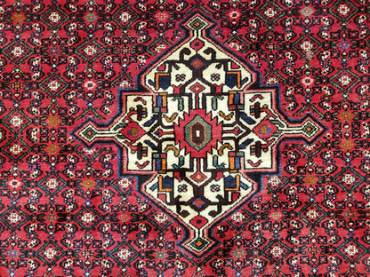 Vintage Persian Hamedan Rug 7x10, Angelas Mahi Pattern, Red, Wool, Hand-Knotted - Nuvé