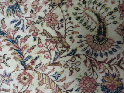 Persian Tabriz Rug 8x10, Antique Authentic Wool Oriental Carpet 8 x 10 ft, Bird Motifs Floral Boteh Paisleys, Cream Red Blue Vintage Handmade Rug - Nuvé