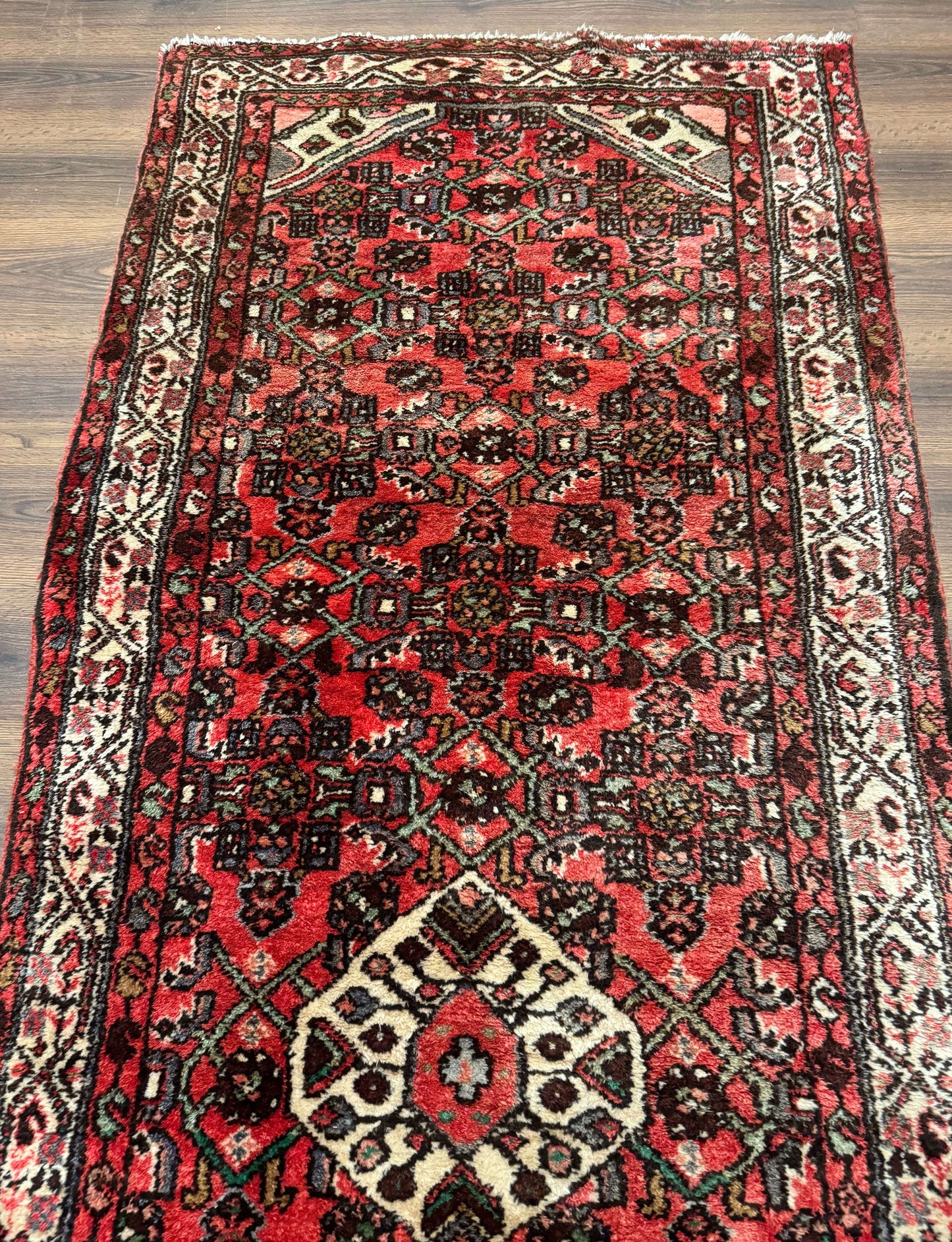 Persian Runner Rug 3x10, Wool Hand Knotted Hallway Rug 3 x 10 ft, Red and Ivory, Hamadan Angelas Runner - Nuvé