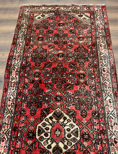 Persian Runner Rug 3x10, Wool Hand Knotted Hallway Rug 3 x 10 ft, Red and Ivory, Hamadan Angelas Runner - Nuvé