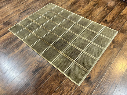 Tibetan Rug 4x6, Green Wool Handmade Area Rug 4 x 6, Panel Design, Modern Contemporary - Nuvé