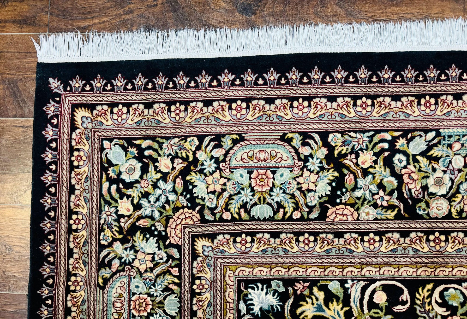 Pak Persian Rug 9x12, Highly Detailed Fine 260 KPSI, Floral, Handmade Traditional Carpet, Black - Nuvé