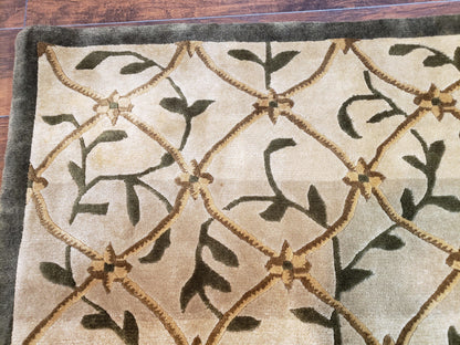 Vintage Tibetan Nepalese Area Rug 9x12, Wool Hand-Knotted, Beige Nepali Soft Pile Carpet, 9 x 12 Living Room Modern Dining Room Rug - Nuvé
