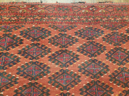 Antique Turkoman Rug 3'4" x 5', Collecticble Yamud Oriental Rug, Seat Pillow Cushion Cover, Tribal Mat, Wool Red Hand-Knotted Mafresh Carpet - Nuvé