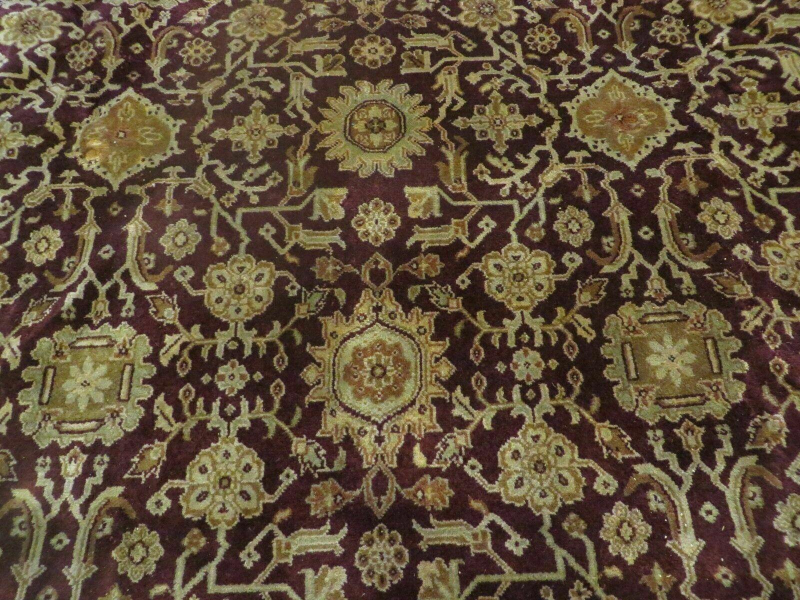 Indian Agra Rug 10x14 Vintage Handmade Larastan Wool Carpet Maroon Floral - Nuvé