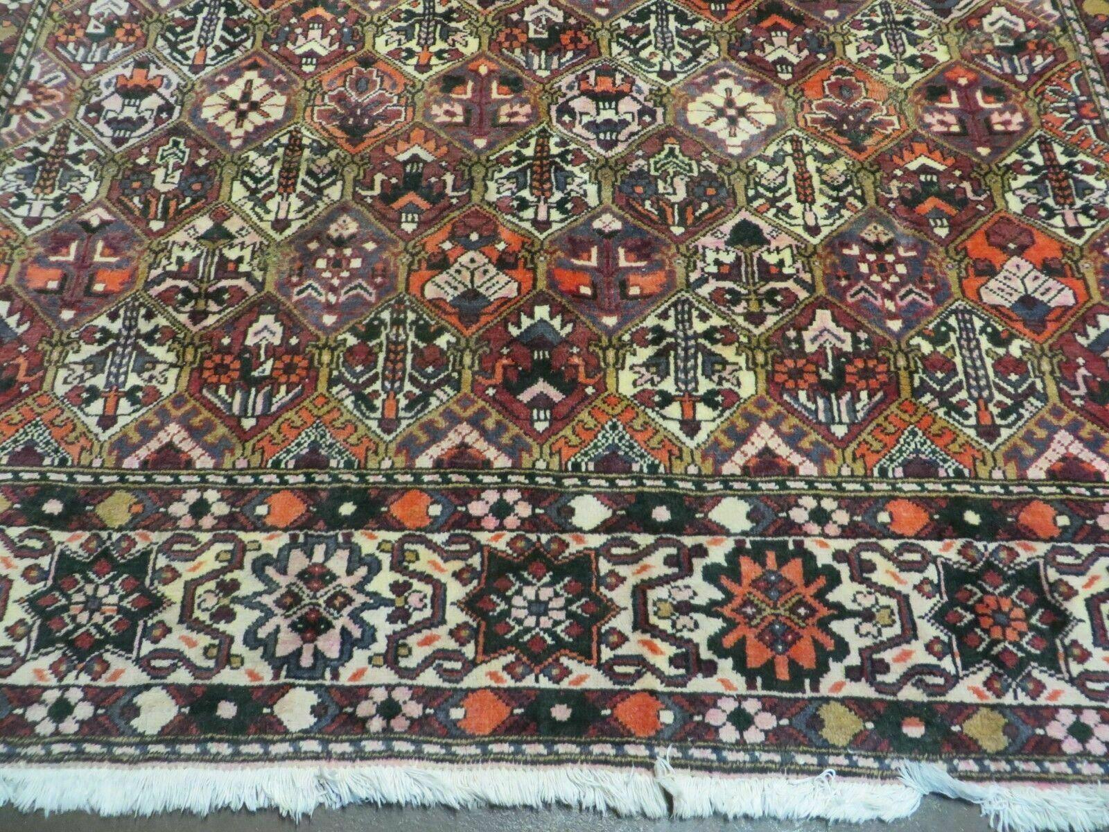 Antique Persian Bakhtiari Rug 7x10 - Multicolor Repeated Panel Design - Vegetable Dyed Rug - Hand Knotted Wool Room Sized Oriental Carpet 7 x 10 Rug - Nuvé