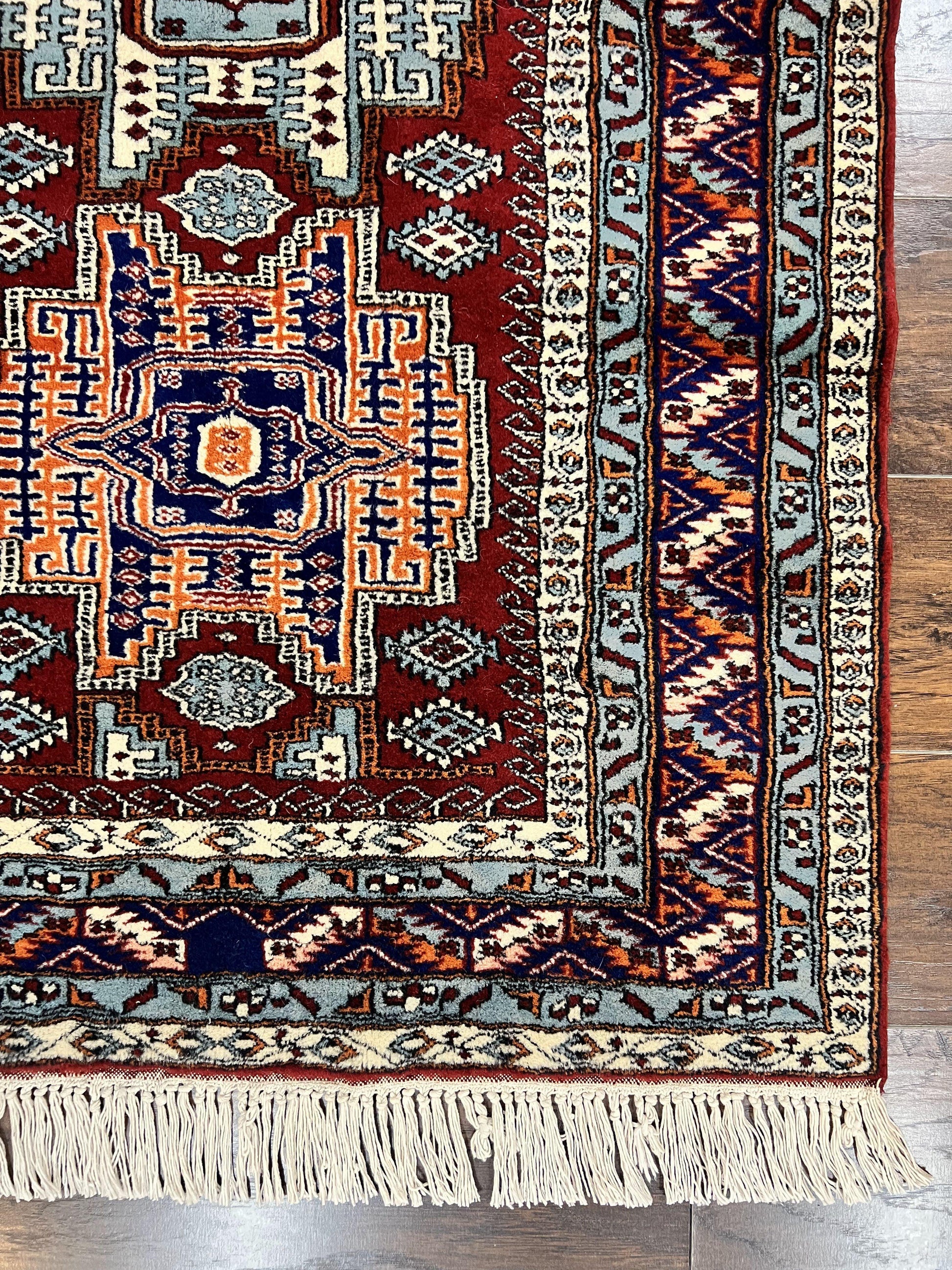 Pakistani Rug 3x5 ft, Caucasian Kazak Design, Geometric Rug, Small Vintage Oriental Carpet, Dark Red Vintage Handmade Wool Rug 3 x 5 - Nuvé