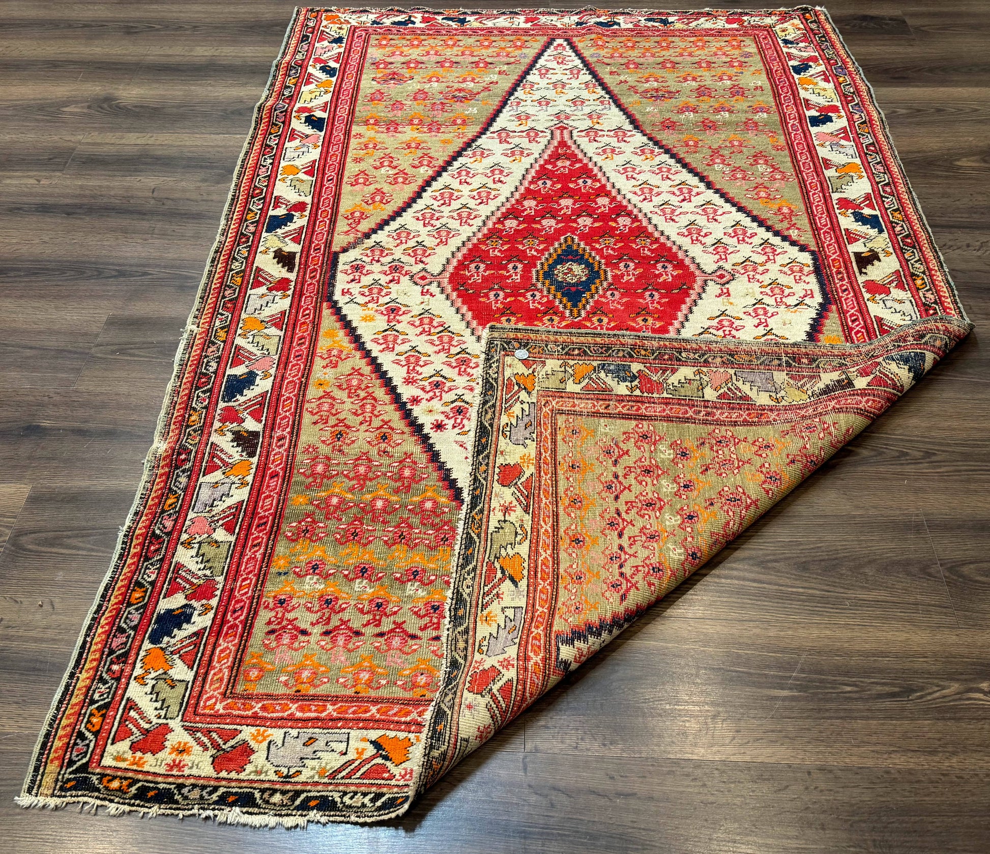 Antique Persian Malayer Rug 4x7, Tribal Senneh Carpet, Geometric, Diamond Design - Nuvé