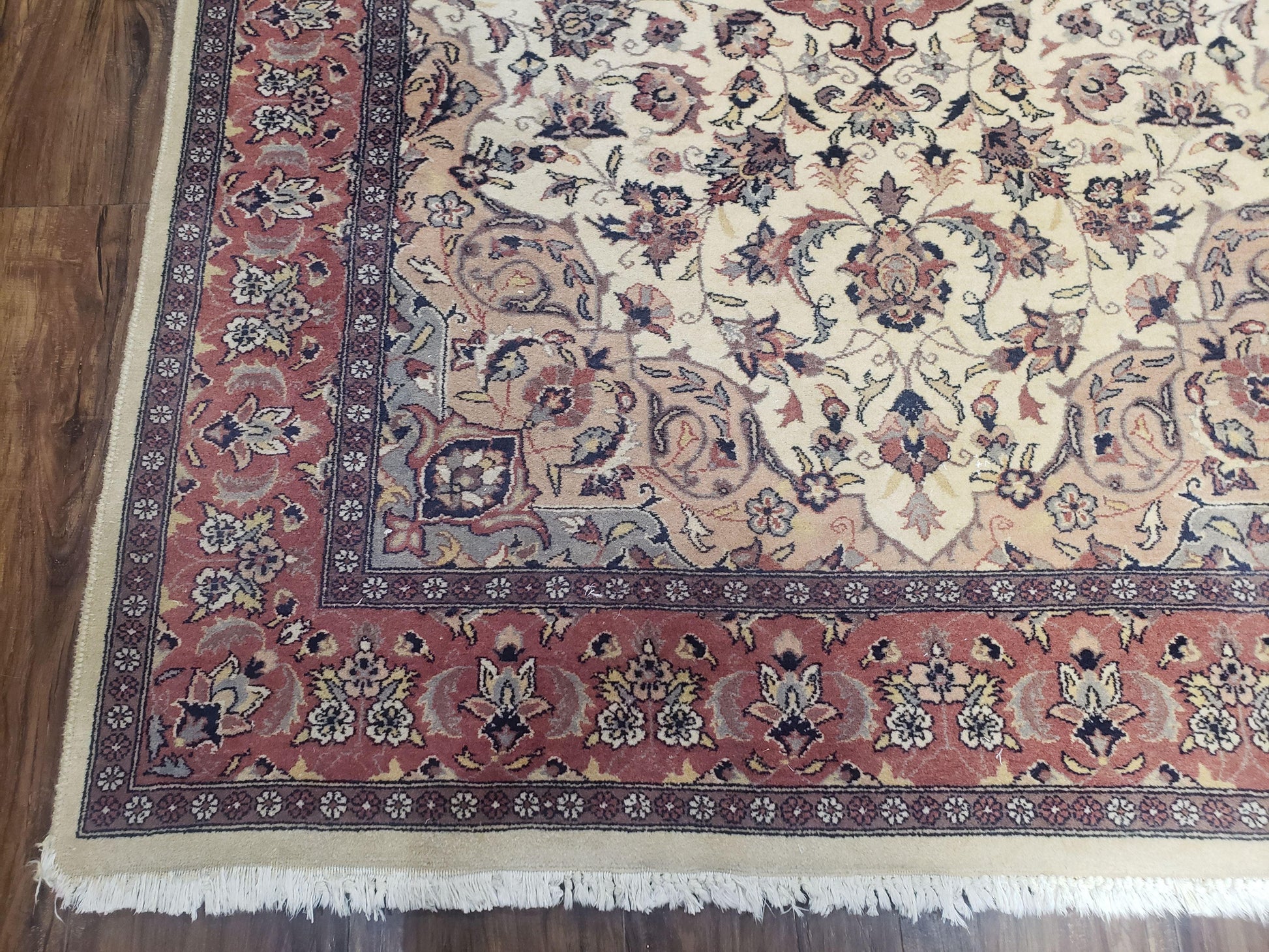 4x6 Handmade Top Quality Pakistani Floral Wool Rug Veg Dyes Carpet Beige Salmon - Nuvé