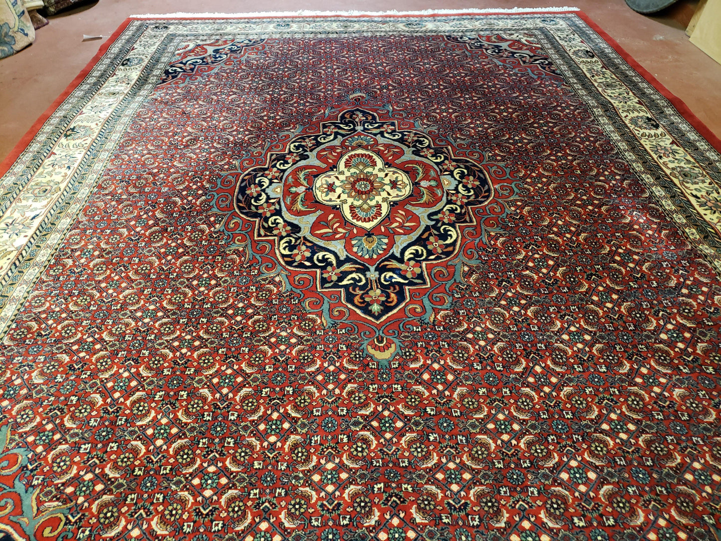Indian Rug 9x12 Red Indo Bidjar Rug 9x12 Vintage Rug Allover Pattern Medallion Rug Wool Rug Nice Persian Design - Nuvé