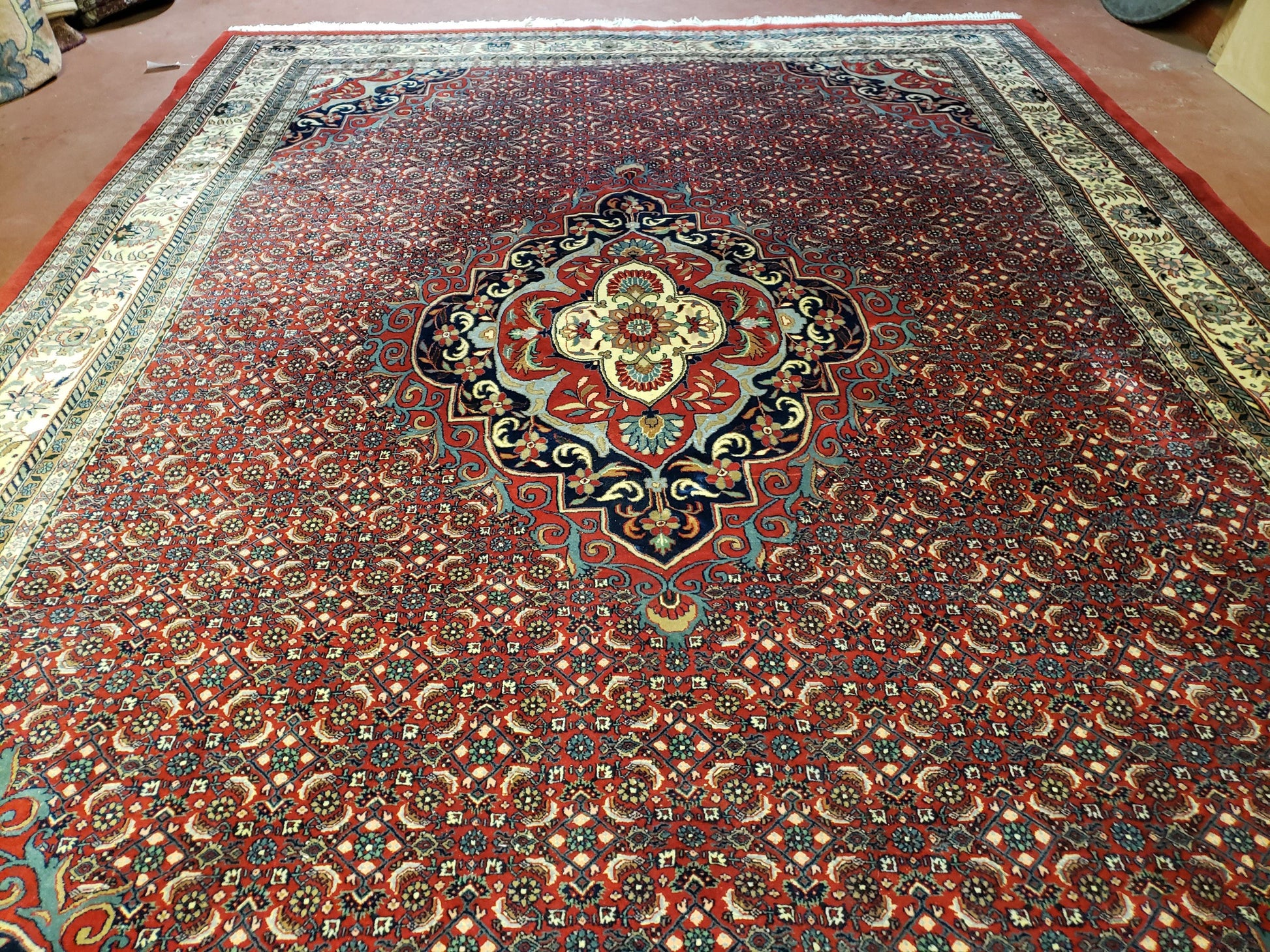 Indian Rug 9x12 Red Indo Bidjar Rug 9x12 Vintage Rug Allover Pattern Medallion Rug Wool Rug Nice Persian Design - Nuvé
