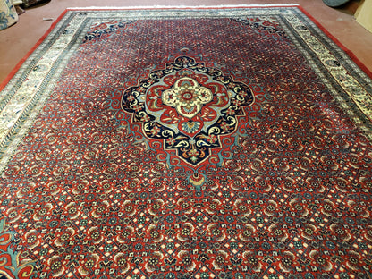 Indian Rug 9x12 Red Indo Bidjar Rug 9x12 Vintage Rug Allover Pattern Medallion Rug Wool Rug Nice Persian Design - Nuvé