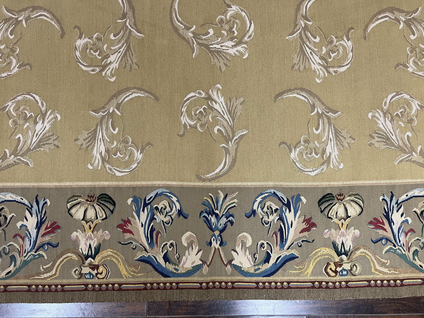 Vintage Aubusson Flatweave Area Rug 9x12, Aubusson Weave, Wool, Beige, Handmade, French European Design, 8'9" x 11'9" - Nuvé