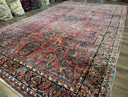 Palace Size Persian Sarouk Rug 10x16, Rare Size, Red, Large Antique Persian Carpet - Nuvé
