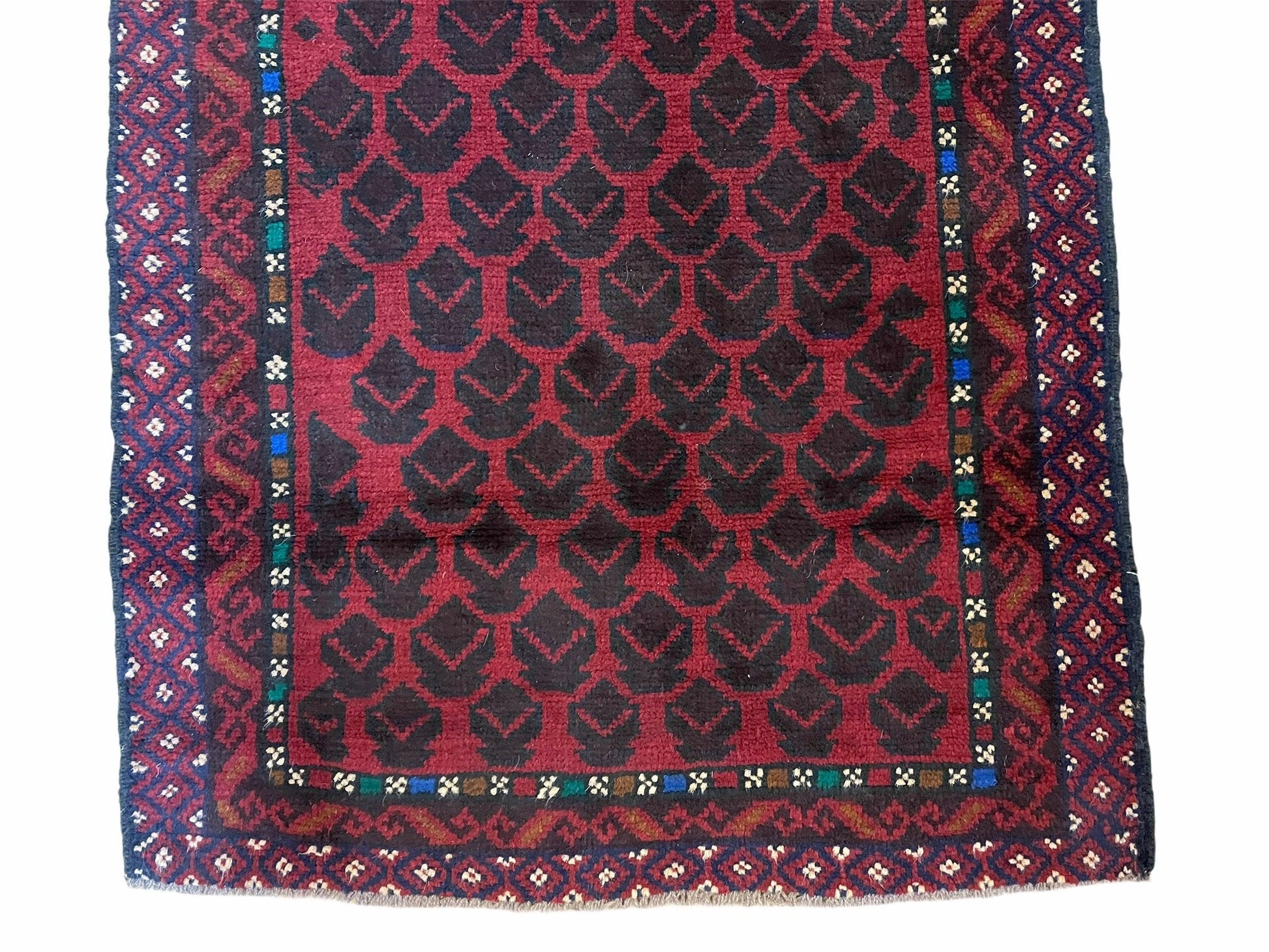 2' 8" X 4' 6" Vintage Handmade Tribal Wool Rug Balouchi Rug Afghan Rug Red Blue - Nuvé