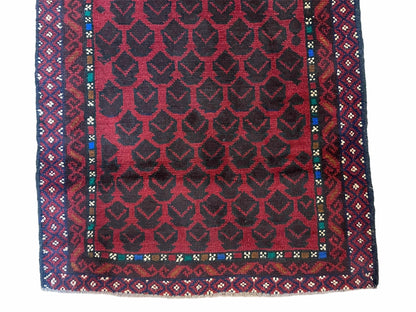 2' 8" X 4' 6" Vintage Handmade Tribal Wool Rug Balouchi Rug Afghan Rug Red Blue - Nuvé