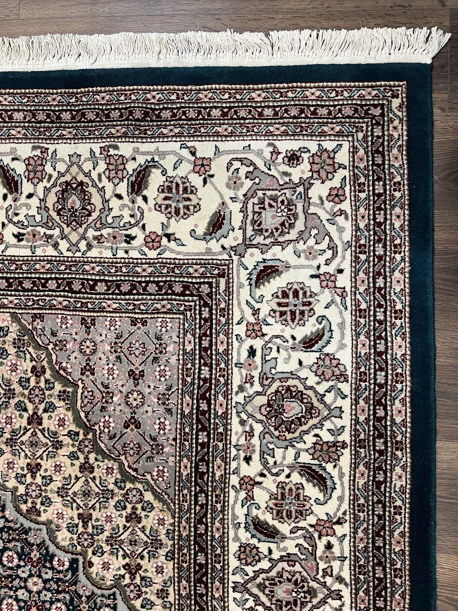 Sino Persian Rug 9x12, Dark Green and Ivory, Medallion, Mahi Herati, Elegant Oriental Carpet, Wool Hand Knotted Traditional Room Sized Rug - Nuvé