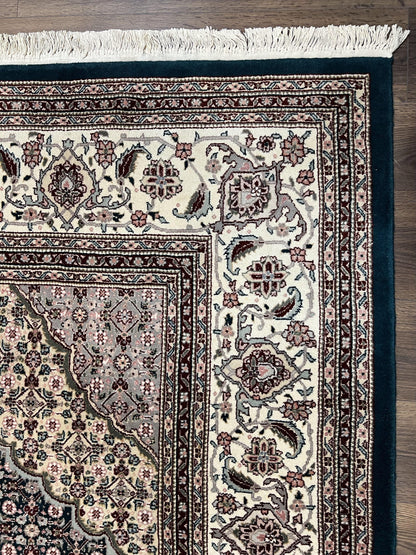 Sino Persian Rug 9x12, Dark Green and Ivory, Medallion, Mahi Herati, Elegant Oriental Carpet, Wool Hand Knotted Traditional Room Sized Rug - Nuvé