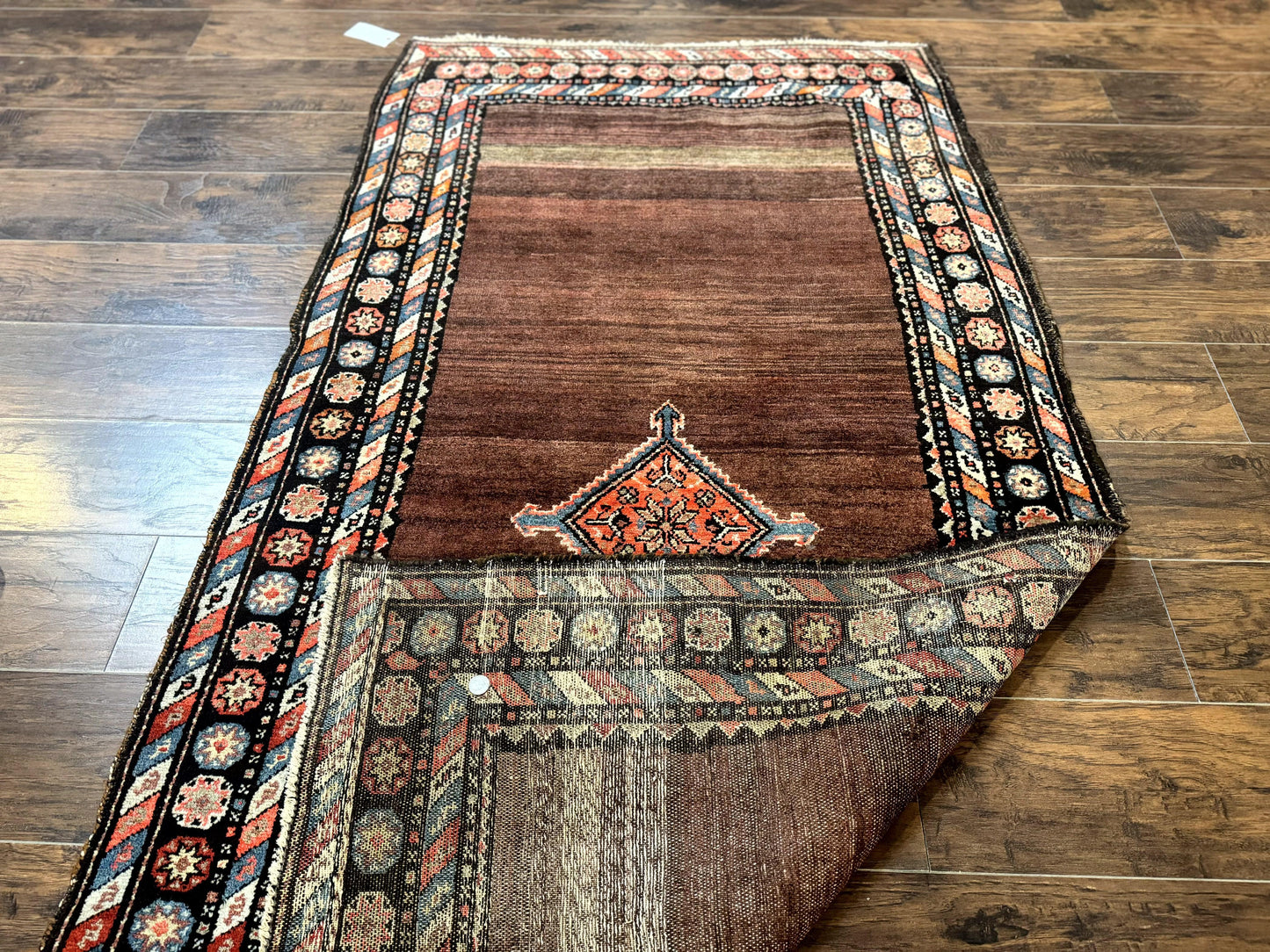 Antique Persian Rug 4x7, Sarab Tribal Wool Carpet, Brown and Multicolor, Handmade Wide Runner Rug 4 x 7, Open Field, Rainbow Border - Nuvé