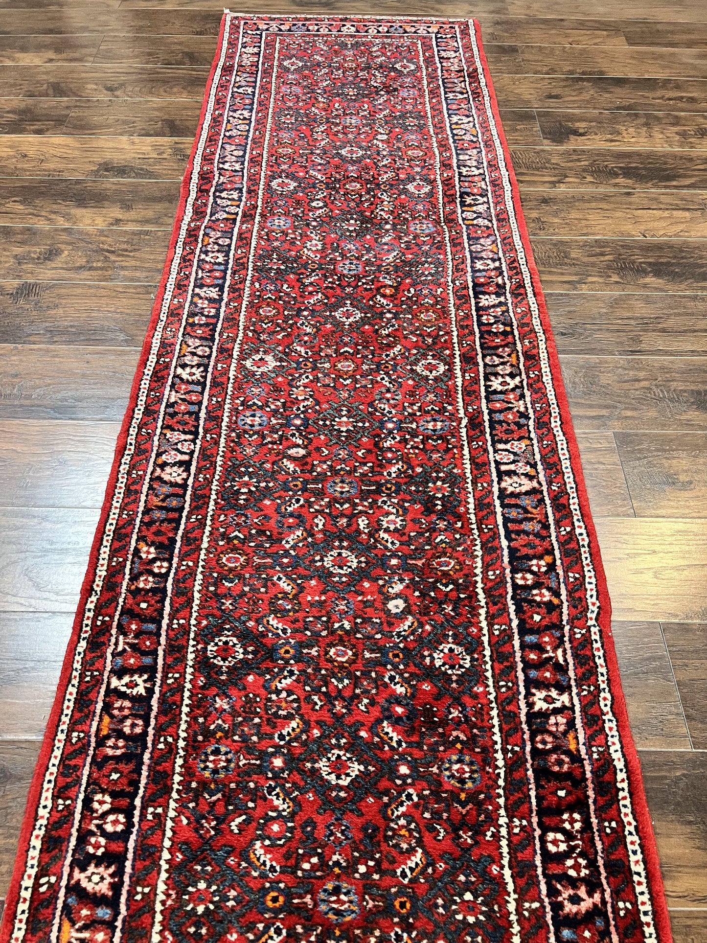 Long Persian Runner Rug 2.9 x 17, Red Handmade Wool Rug for Hallway, Antique Persian Carpet, 17ft Runner, Persian Hamadan Dargazine Rug - Nuvé