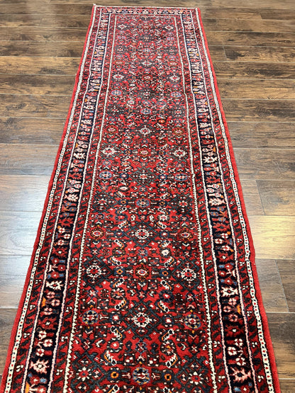 Long Persian Runner Rug 2.9 x 17, Red Handmade Wool Rug for Hallway, Antique Persian Carpet, 17ft Runner, Persian Hamadan Dargazine Rug - Nuvé
