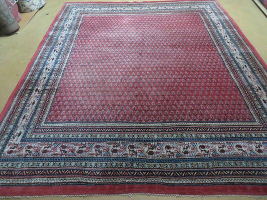 7' X 9' Vintage India Oriental Paisley Handmade Wool Rug Red Vegetable Dyes - Nuvé