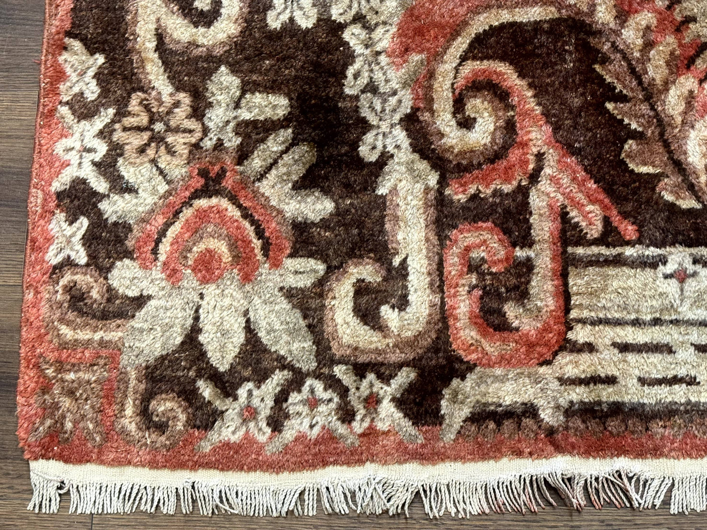 Khotan Rug 5x9, Terracotta and Brown, Floral, Chinese Wool Carpet, Antique Rug - Nuvé