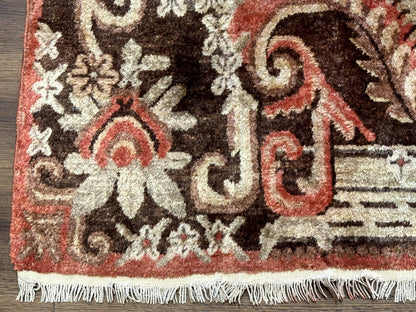Khotan Rug 5x9, Terracotta and Brown, Floral, Chinese Wool Carpet, Antique Rug - Nuvé
