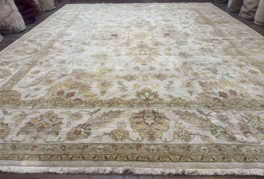 Palace Size Rug 12x15, Neutral Light Colors, Oat, Peshawar Chobi Oushak Rug, Handmade Wool Rug - Nuvé