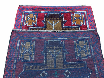 2' 10" X 4' 9" Vintage Handmade Tribal Wool Rug Balouchi Rug Afghan Rug Red Blue