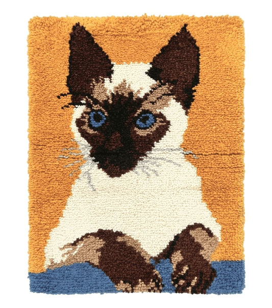 Small Shag Rug with Siamese Cat Pictorial, 2x3 ft Rug, Wool, Vintage, Danish Rya Shag Rug, Orange