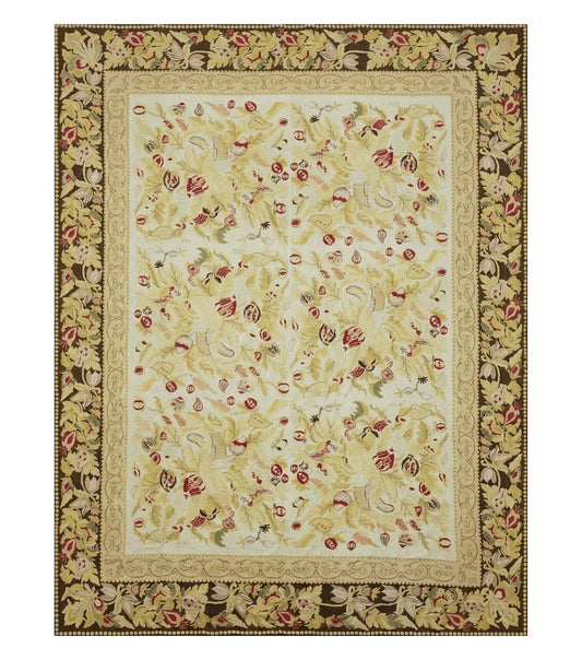 9' X 11' Handmade Chinese Needlepoint Wool Floral Rug Carpet Rose Garden Chic